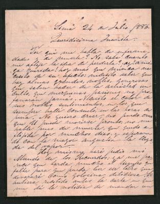 Carta de Mercedes Cabello a Juana Manuela Gorriti fechada en Lima el 24 de julio de 1886