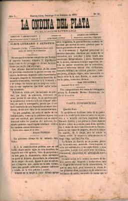 Portada de La Ondina del Plata, publicación literaria. Buenos Aires, 3 de octubre 1875